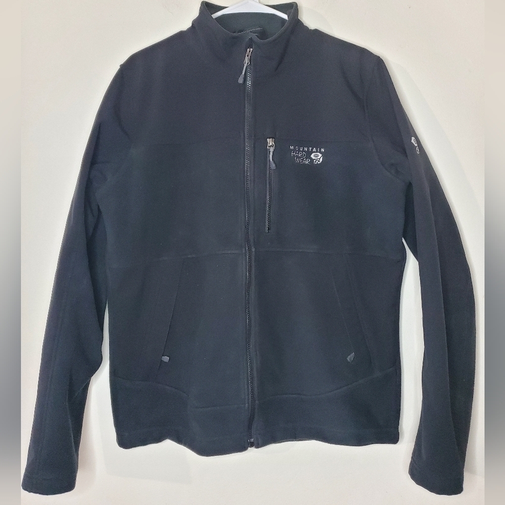 Mens Mountain Hardwear Soft Shell Fleece Jacket size Med Black Outdoors Hike